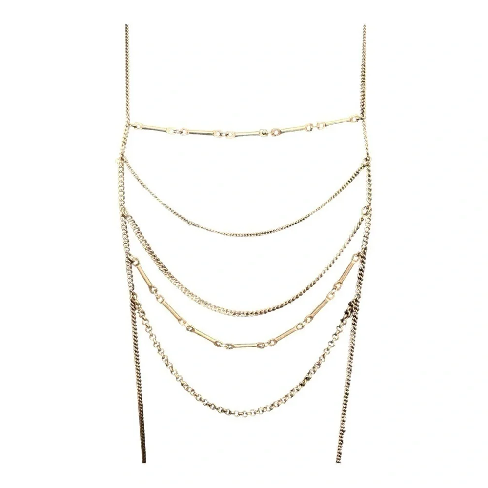 Plunder Gold Tone Ladder Tassel Necklace Structured Simple Classic Lightweight - Picture 4 of 4
